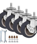 3 Inch Swivel Caster Wheels Set Of 4 Heavy Duty 600 Lbs Capacity Non Marking Rubber Casters With Dual Wheel Brakes