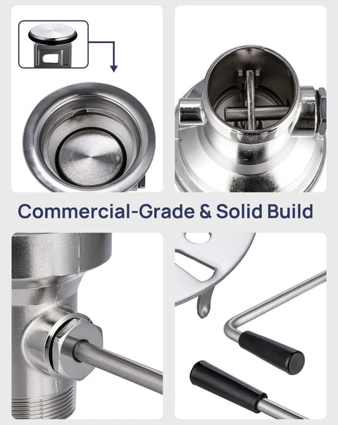 Close-up of Three And A Half Inch Commercial Sink Drain with Twist Lever Handle for Restaurant Two Thirds Compartment Sink Waste Drain Valve