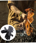 Person using Built Tough As Nails Heat Resistant Oven Gloves For Bbq Grilling And Welding Industrial Grade, handling flames.