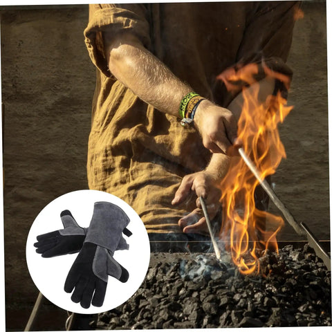 Person using Built Tough As Nails Heat Resistant Oven Gloves For Bbq Grilling And Welding Industrial Grade, handling flames.