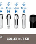 Quick Change Rotary Tool Collet Nut Set Five Piece Kit With 480 481 482 483 Collets And Nut diagram showing sizes