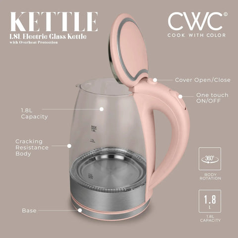 Electric Tea Kettle 1.8L Cordless Hot Water Boiler In A Snap With 1200W Rapid Boil, Auto Shutoff And Boil Dry Protection in blush pink
