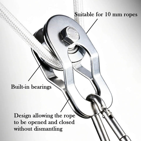 Heavy Duty Pulley System Kit Open Pulley Block With 32Foot Nylon Rope And Hooks For Easy Lifting And DIY Projects Durable Steel Construction Chrome Plated Finish, open block for 10 mm rope with built-in bearings