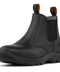 Side view of black Men's Slip On Steel Toe Chelsea Work Boots, Waterproof And Slip Resistant, Lightweight Safety Shoes.