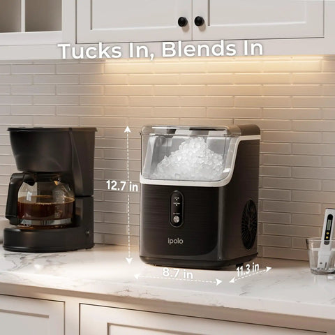 Chewable Cafe Style Nugget Ice Maker For Home And Office And RV 33 Lb Per Day Countertop Machine next to coffee maker