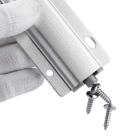 Push To Open Cabinet Latch With Aluminum Lock Catch Buffer 3.43 Inch Soft Close Damper shown in hand with screws