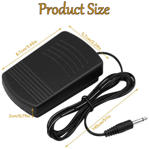 Image displaying the dimensions of a Mini Sewing Machine Foot Pedal Switch For Small Sewing Machines, Hands Free Control, with a 145cm cable.