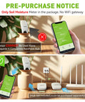 Image showing All In One App Remote Monitoring WiFi Soil Meter For Plants with phone display and RainPoint hub setup.