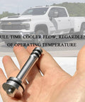 Hand holding 2 Pack 6L80 6L90 8L90 Transmission Thermostat Bypass Kit with CNC Machined Aluminum Valve and Buna O Rings