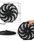 Beat The Heat Shop Grade 12 Inch Curved Electric Radiator Cooling Fan Push Pull Rig With Bolt On Mount Kit Two Pack, dimensions and design shown.