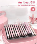 Cute Pink Ink Pens and Highlighters Set for School and Office in open box, pink gift packaging, 14-piece macaron color kit.