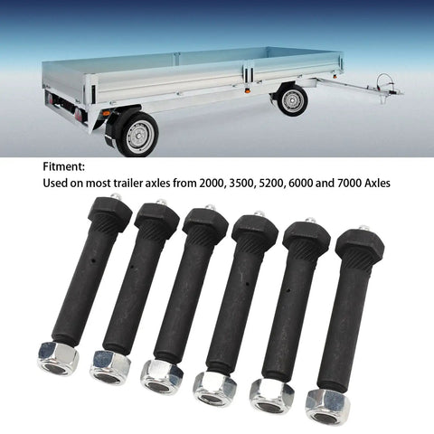 Greaseable Spring Shackle Bolts for Trailers Steel 9 16 Inch By 3 Inch M11x1 Threads Heavy Duty Trailer Suspension Hardware With Grease Zerk Wide Axle Fitment For 2000 3500 5200 6000 7000 Lb Axles, 6 bolts shown