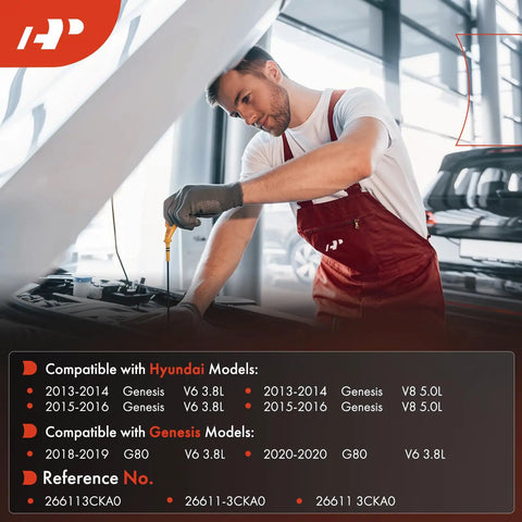 Mechanic checking oil level with stainless steel engine dipstick for G80 2018 2020 and Genesis sedans 3.8L V6 5.0L V8