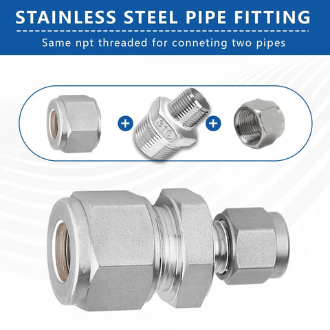 Dnkoua 2-pack reducing hex nipples, 316 stainless steel, 3/4 in NPT male to 1/2 in NPT male pipe fittings