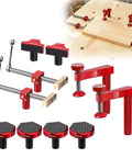 Ironclad Bench Dog Clamp Pack For Mft Workbenches With Ten Nonslip Inserts, red steel clamps and pads for secure woodworking.