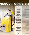Heavy Duty High-Pressure Steam Cleaner 3000W With 8 Piece Accessory Kit showing product parameters and specifications.