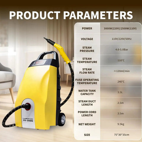 Heavy Duty Commercial Steam Cleaner, 3000W Power, Hot Water Pressure Washer with 3.5L tank for kitchen and car detailing.