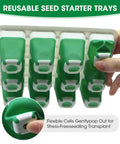 Self Watering Seed Starter Tray With 8 LED Grow Light Reusable 60 Cell Germination Kit shown with flexible silicone cells popped out