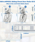 5 Piece Sliding Closet Door Roller Kit With MP6501 Rollers And N 6560 Floor Guide, showing rollers, guide, and screws