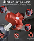 JYINCPED PVC Fitting Saver 3/4 Inch pipe reamer with triple blade carbide inserts on drill for plumbing efficiency