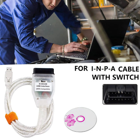 KDCAN OBDII Diagnostic Cable With EDIABAS Switch For INPA K Plus DCAN BMW 2M Long OBD2 Cable with CD and USB connection.