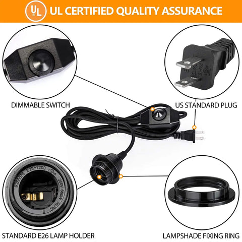 Vintage Plug In Pendant Light Kit For Industrial Style Home Decor Dope E26 E27 Lamp Socket 12.14 Ft Black Cord Dimmable