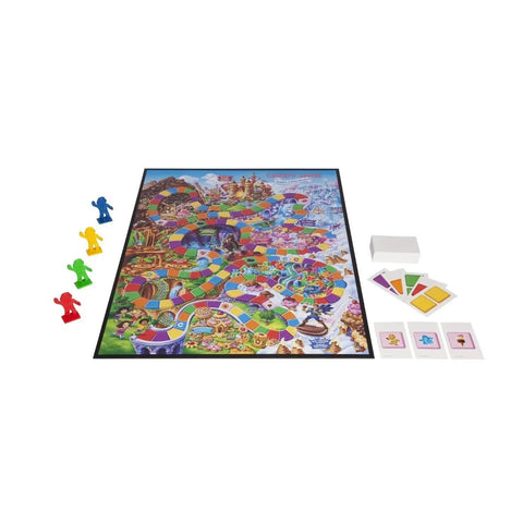 Candy Land Kingdom Of Sweet Adventures Board Game For Kids Ages 3 Plus A Dope Beginner Classic showing colorful game board, gingerbread pawns, and cards.