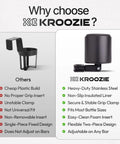 Comparison of Koozie stainless steel cup holder with features, alongside others showing differences, including universal fit.