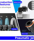 Six Pack 3/8 Inch OD to 3/8 Inch NPT Male Elbow Push to Connect Fittings for Pneumatic Air Lines and Vacuum Systems, 360-degree joint