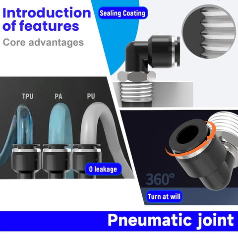Six Pack 3/8 Inch OD to 3/8 Inch NPT Male Elbow Push to Connect Fittings for Pneumatic Air Lines and Vacuum Systems, 360-degree joint