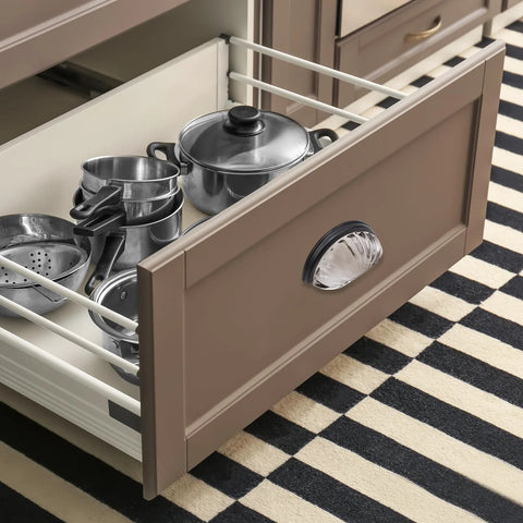 Three Inch Hole Centers Clear Glass Cabinet Cup Pulls With Scalloped Crystal Glass And Oil Rubbed Bronze Base on kitchen drawer