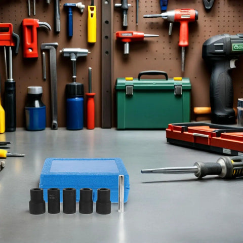 Easy Impact Socket Bolt Extractor Kit For Stripped Nuts And Screws With Steel And Plastic Build Precision Gear 17 19 21 22 24mm Sizes Perfect Garage Fix And Auto Repair Tool To Break Loose Frozen Fasteners Quick And Dirty, blue case