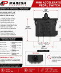 Direct Swap Replacement Mini Accelerator Pedal Switch, Three Pin Plunger Foot Switch Fits MEPU0005X And MEPU0005P Rides, detailed view with dimensions.