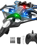 Foam RC Airplane With LED Lights Dope Jet Fighter Style 360 Degree Flip And Stunt Roll 2.4GHz Remote Control Plane For Teens And Adults Blue Beginner Friendly Indoor Or Outdoor Fun shown with accessories including remote control and spare parts.