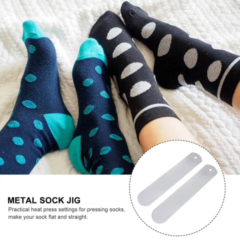 Aluminum Straight Sock Jigs For Sublimation Projects Flat Sock Press Inserts shown with colorful socks.