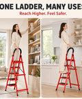 5 Step Folding Ladder For Home And Garage Portable Anti Slip Multi Use Step Stool For Kitchen Office And More Ultra Compact Easy To Store Sturdy Durable Construction Built To Last red alloy steel 5-step ladder in kitchen and living room