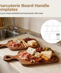 Heavy Duty Router Template Kit For Woodworking Featuring Six Charcuterie Handle Templates And Two Tray Forming Guides Plus Markers on kitchen counter with charcuterie.