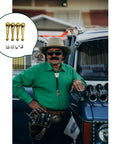Bolo Tie Making Kit With 24 Cord End Findings And 12 Slide Clasps In Gold Silver Bronze Three Color Set shown with western style tie