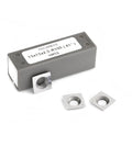 Pro Grade Spiral Shelix Carbide Insert Set For Wood Planer Heads, 15mm Square Cutters 15x15x2.5mm R100 81 Degree, shown with box