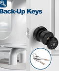 4 In 1 Smart Door Knob With Keypad, Fingerprint, Password And App Lock on a door showing backup keys