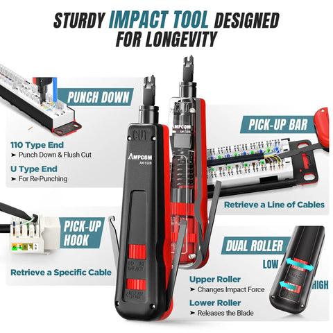 Seven In One Pro Grade Ethernet Crimping Tool Kit For RJ45 RJ11 Network Cabling Cat6 Cat5e Cat5 with punch down tool close-up
