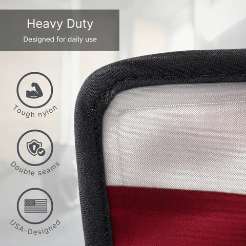 Close-up of American Flag Gel Ice Pack for Injuries and Cold Therapy with heavy-duty nylon and double seams highlighting durability.