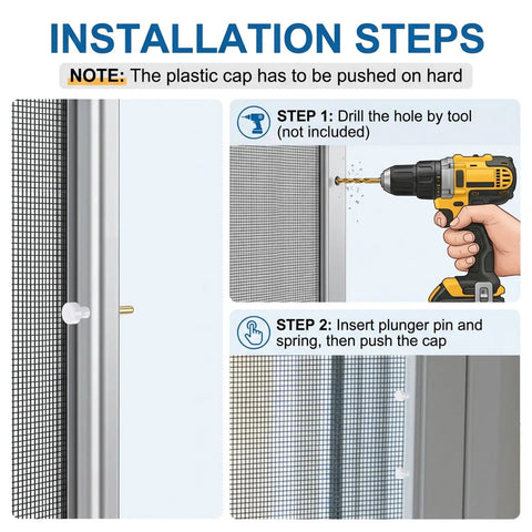 Installation steps for Top Rated 12 Pack Window Screen Replacement Plunger Pins And High Grade Spring Clips Repair Kit.