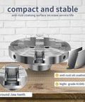 6 Inch Wood Lathe Chuck Set with Four Self Centering Jaws, anti-rust coated, K1045 steel, precise turning tool on wooden table