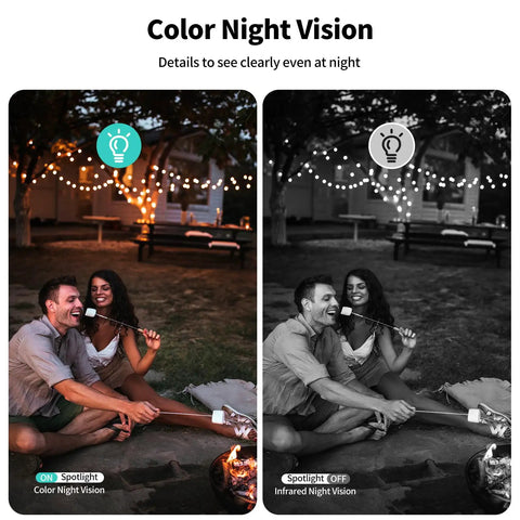 Comparison of color and infrared night vision from 2K Wireless Outdoor Security Cameras Set Up Made Easy, spotlight on couple