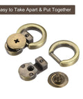 Rock Solid Ball Stud Rivet Kit Four Pieces With Attached D Rings And Swivel Hooks For Leather Crafts Purse Chains And Diy Repairs Bronze Zinc Alloy Hardware Straight Fire, showing four hardware pieces including swivel hooks.
