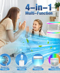 Mother and daughter enjoying cooling breeze from 4 In 1 Personal Evaporative Air Cooler With 1200ml Water Tank, 7 Night Lights visible