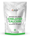 Front view of 1 lb Hydro Chelated Calcium EDTA 14 Percent Water Soluble Plant Food for all plants, white pouch packaging.