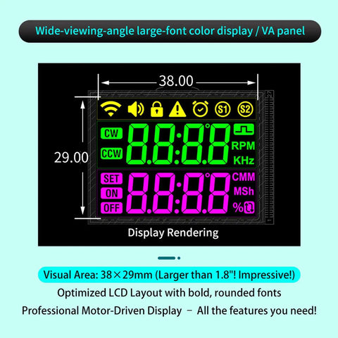 Four Wire Stepper Motor Controller With Large LCD Display For Industrial Automation, configurable 38x29mm VA panel display