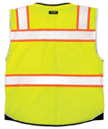 Mens High Visibility Reflective Safety Vest Premium Black Bottom Zipper Ansi Class 2 Construction Utility Workwear Lime Green Large back view with reflective tape.